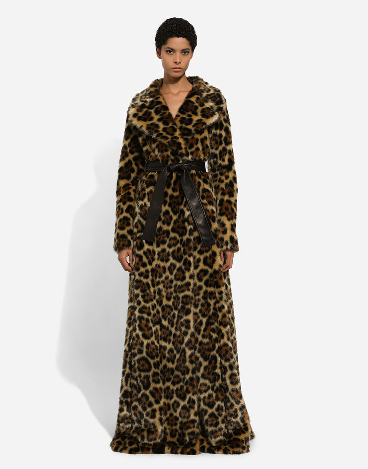 Dolce & Gabbana Длинное пальто из экомеха с леопардовым принтом Отпечатки F0E1KFFJSCU