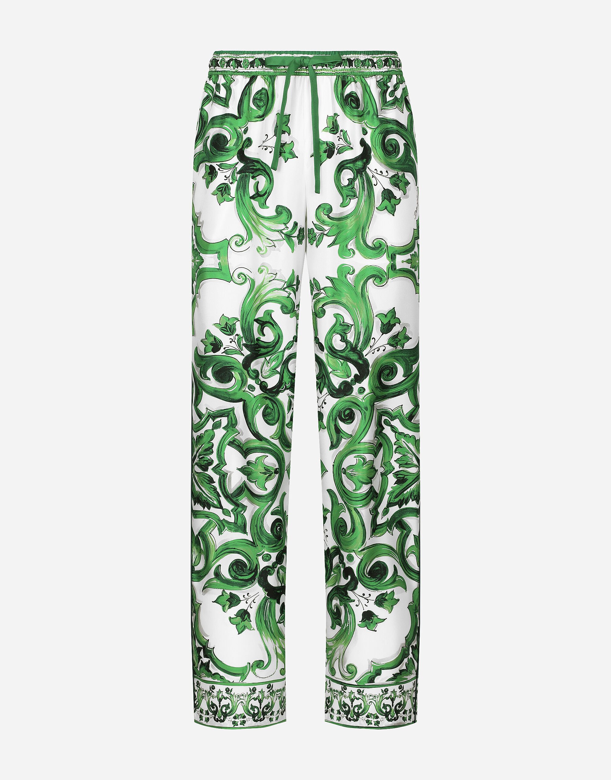 Pantalon de jogging en serge de soie a imprime majoliques en Imprime pour homme Dolce Gabbana