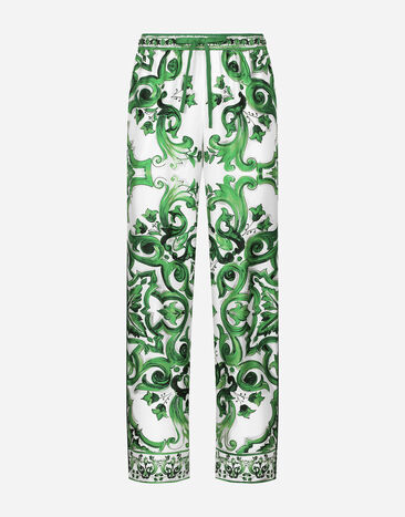 Dolce & Gabbana Pantalone jogging in twill di seta stampa maiolica Stampa GVRMATHI1SV