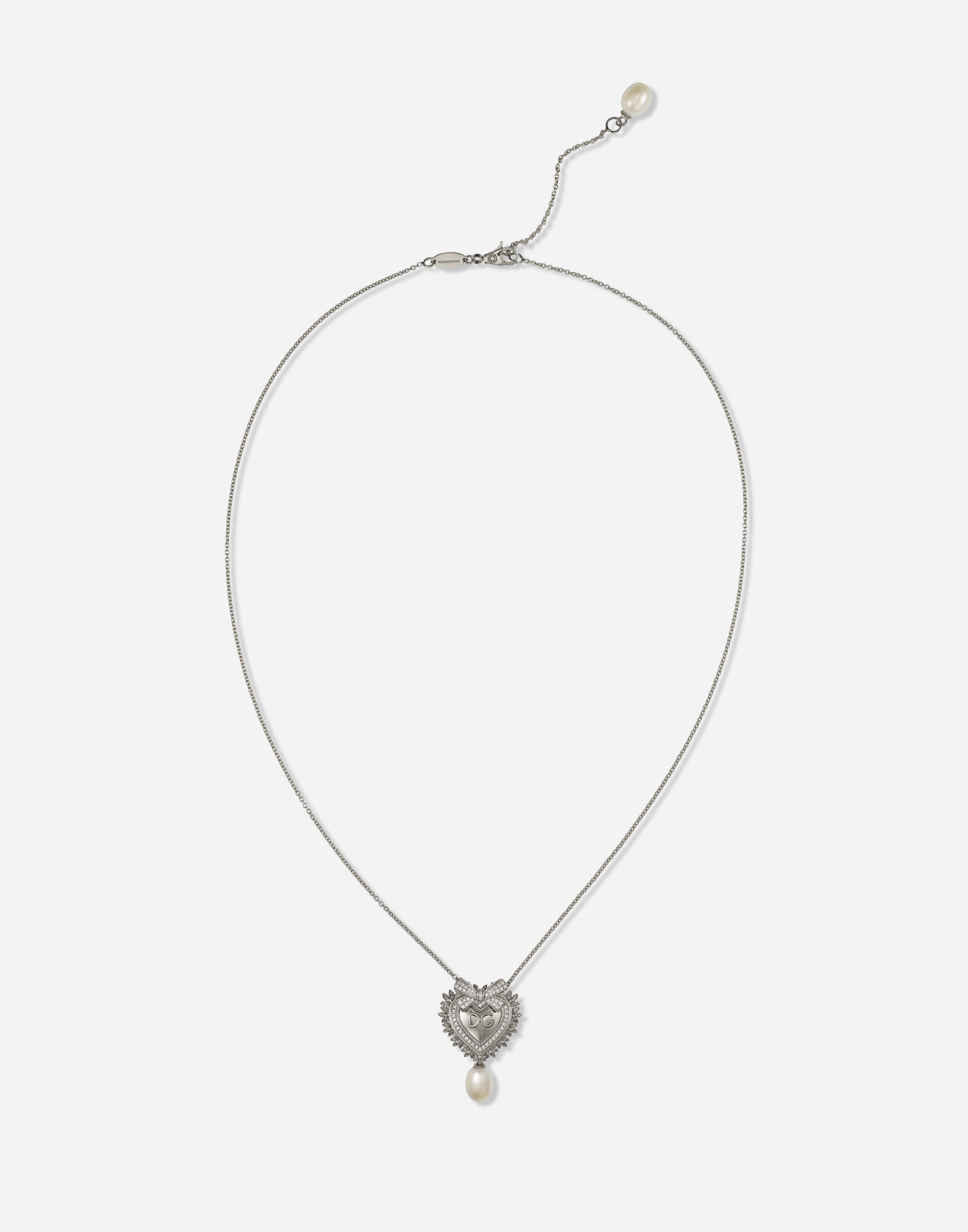 Devotion necklace in white gold with diamonds and pearls in White