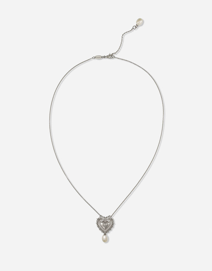 Dolce & Gabbana Collana Devotion in oro bianco con diamanti e perle Oro Bianco WALD1GWDPWH