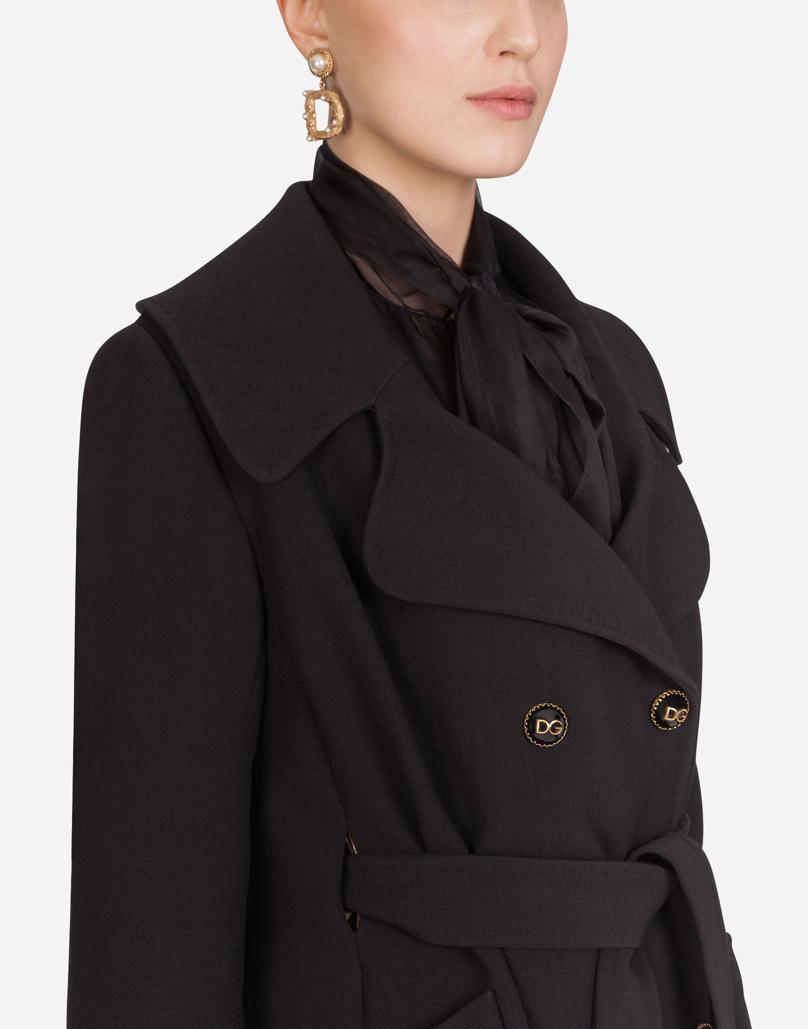 DOUBLE-BREASTED BASKETWEAVE PEA COAT WITH DECORATIVE BUTTONS