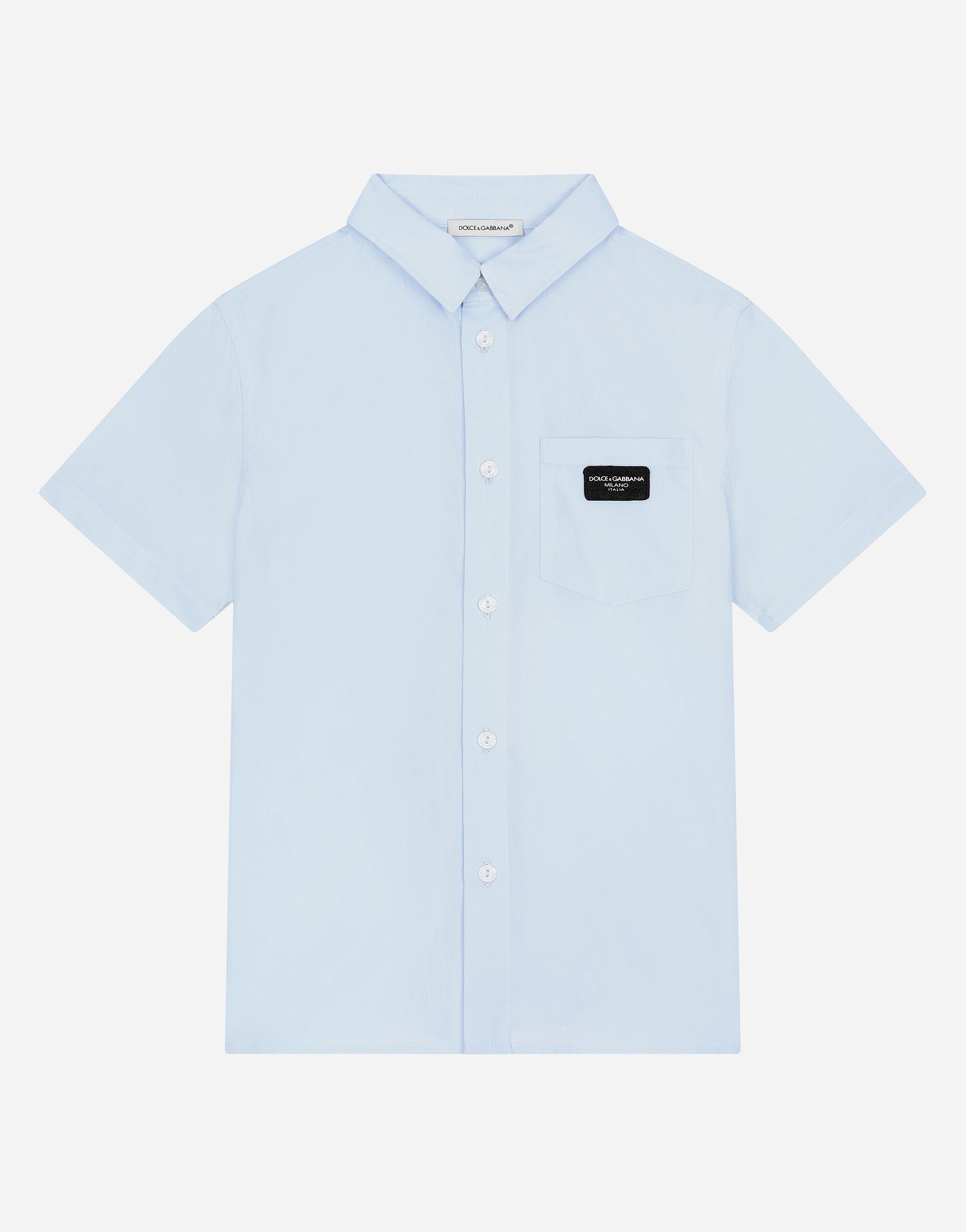 Dolce & Gabbana قميص أكسفورد ببطاقة شعار بيج L43S74G7NWW