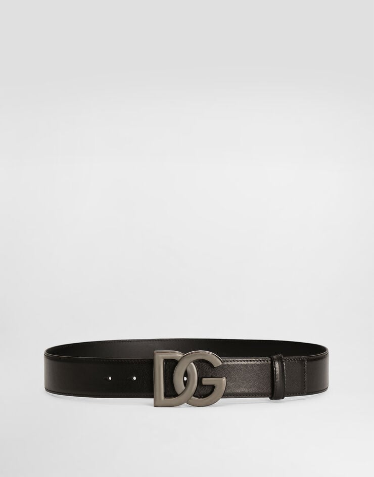 Dolce & Gabbana Ceinture en cuir de veau avec boucle logo DG croisé Noir BC4630AO776