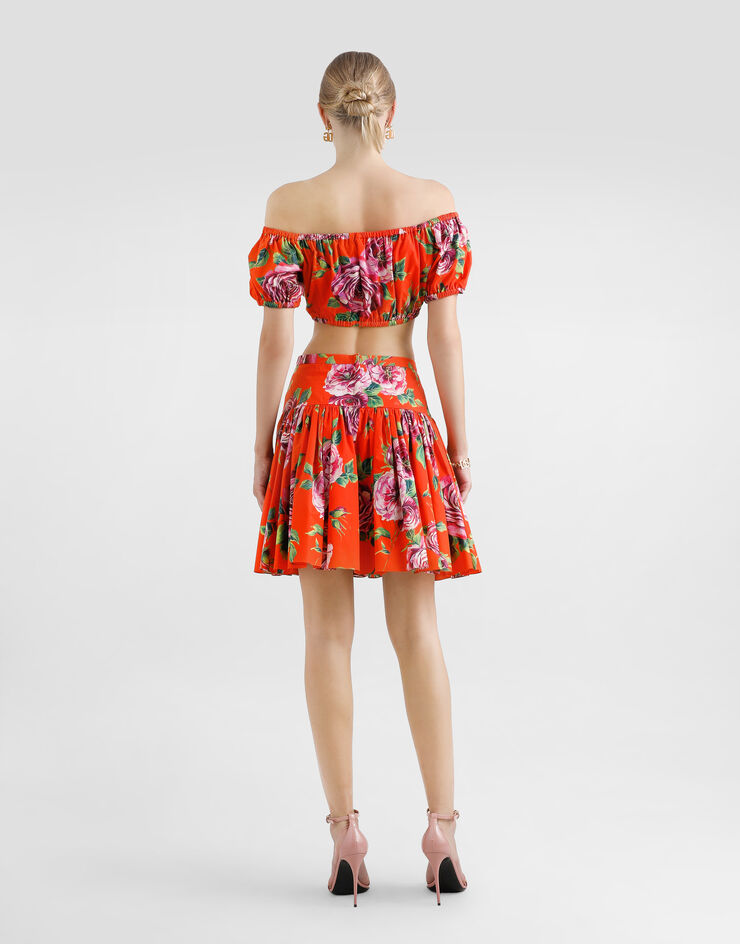 Dolce & Gabbana Top con escote Bardot de algodón con estampado de rosas Imprima F755RTHS5TI