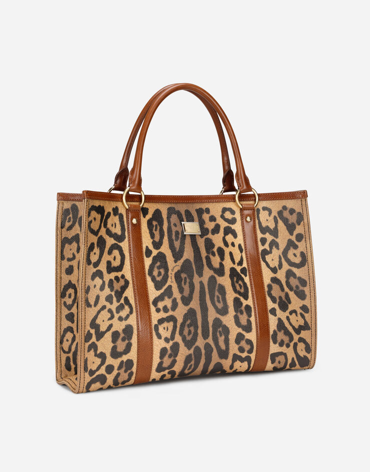 Dolce & Gabbana Cabas en crespo à imprimé léopard avec plaquette à logo Multicolore BB2213AW384