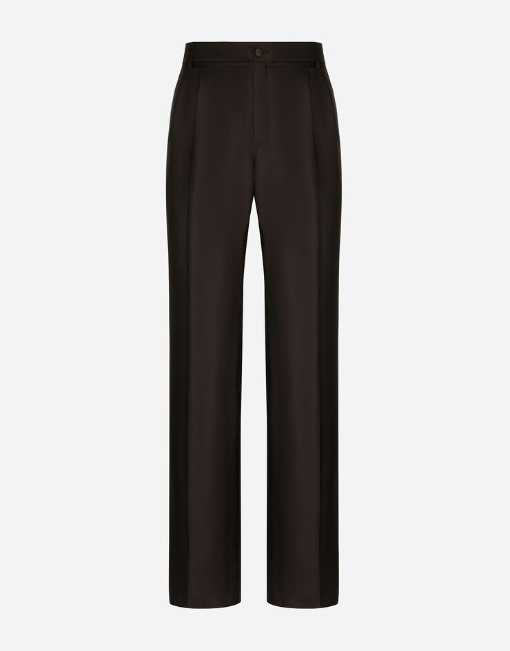 Dolce & Gabbana Sartoriale Hose aus Seide mit Bundfalten Brown GYZLHTFU1S4