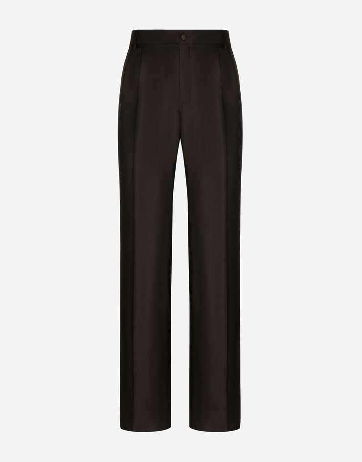 Dolce & Gabbana Pantalon couture à pinces en soie Marron GYZLHTFU1S4