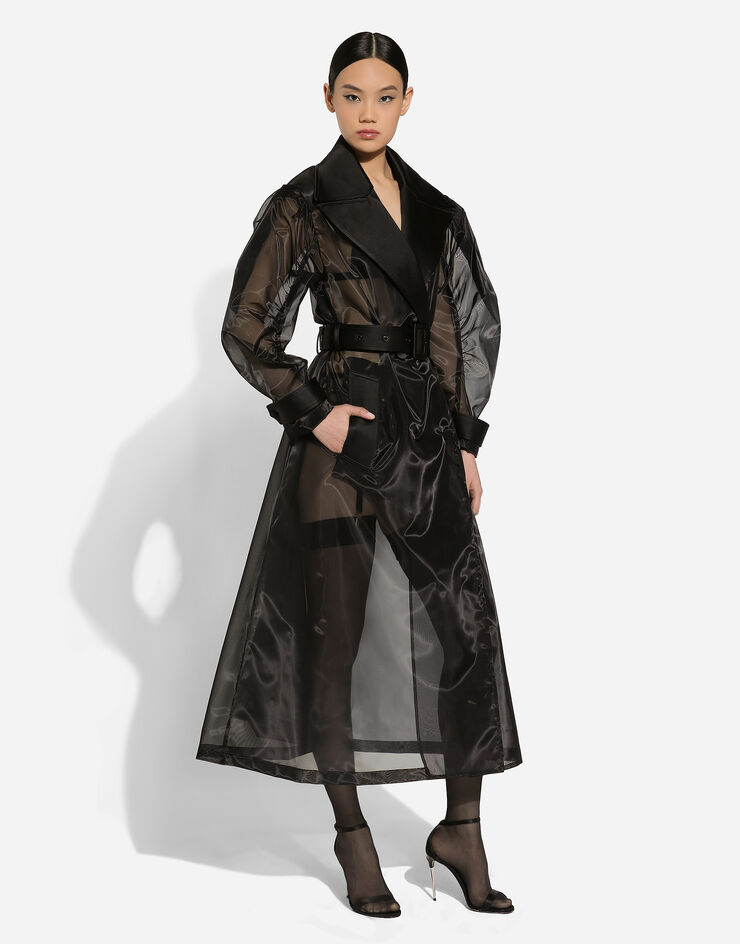 Dolce & Gabbana Trenchcoat aus technischem Organza mit gerafften Ärmeln Black F0D1OTFUMG9