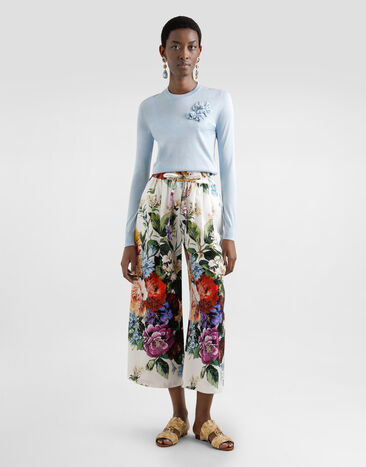 Dolce & Gabbana Silk pullover with flower brooch Azure FXX48ZJBSO1