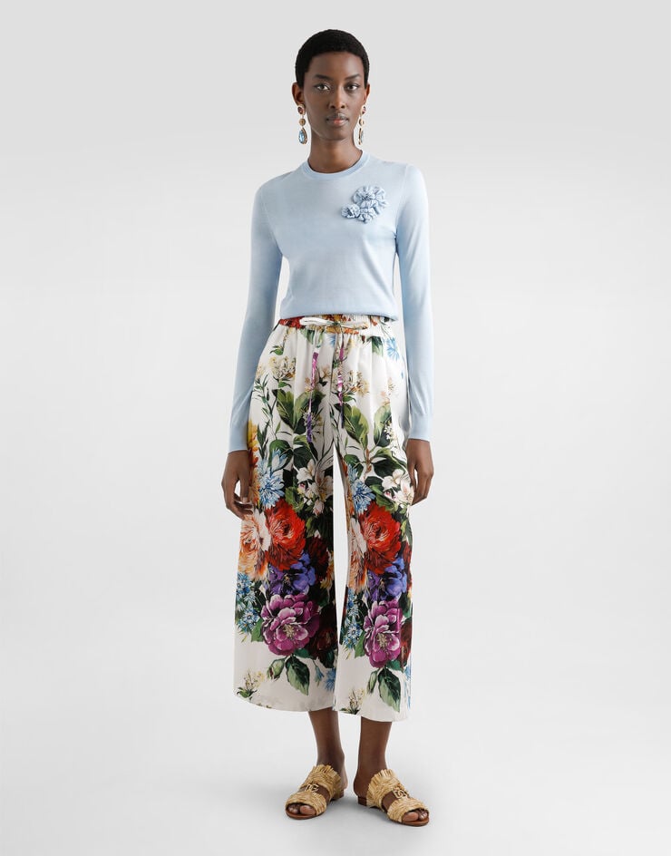 Dolce & Gabbana Pullover in seta con broche fiore Azzurro FXX48ZJBSO1