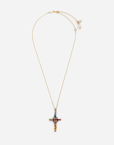 Dolce & Gabbana Pendentif Rainbow alphabet croix en or jaune avec pierres multicolores Doré WAMR1GWMIX1