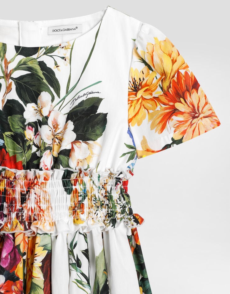 Dolce & Gabbana Kurzärmeliges Kleid aus Popeline mit Blumenprint Drucken L53DU2HS5TV