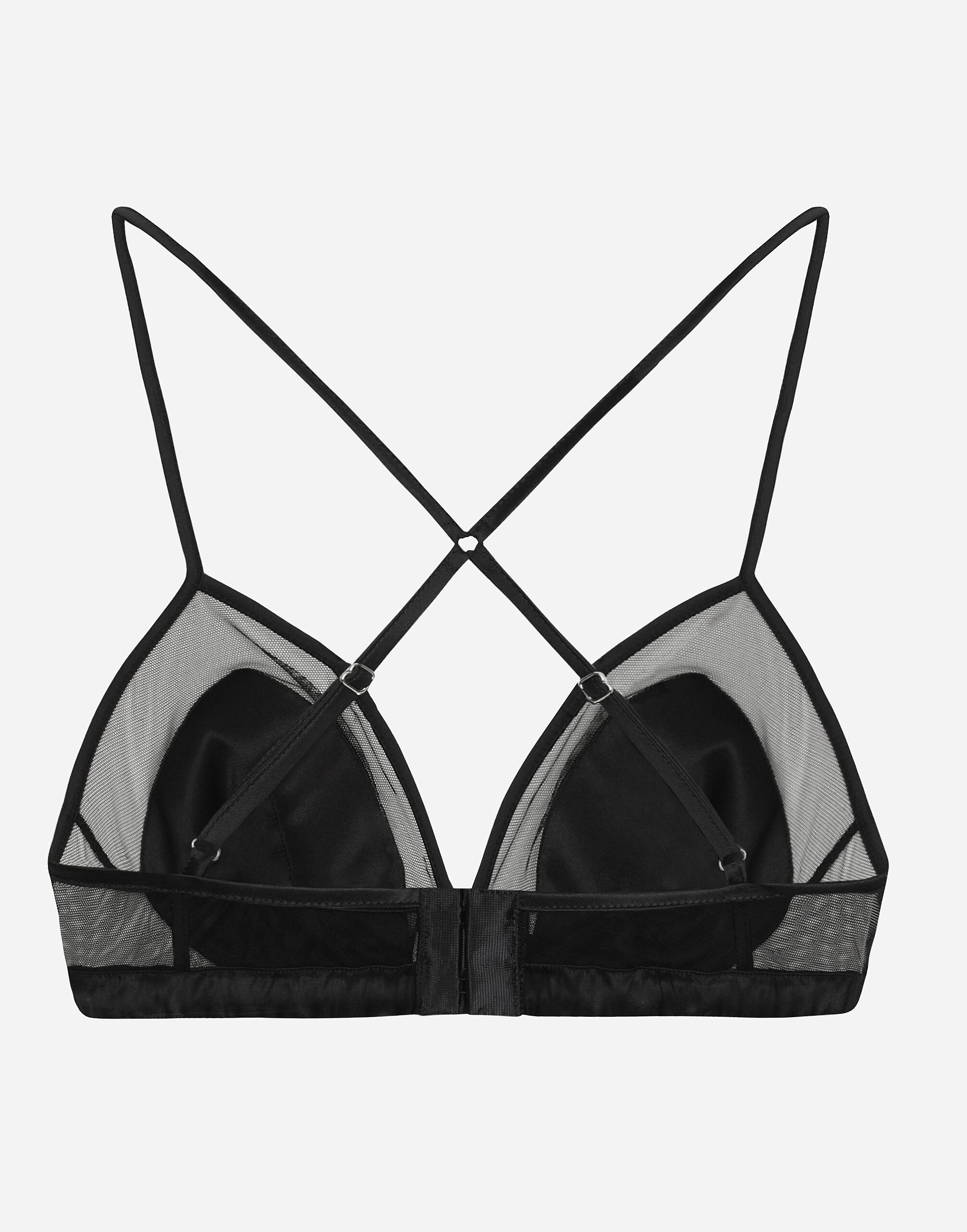 魅力【Dolce & Gabbana】チュール サテン トライアングルブラ ブラックのウィメンズ ソフトカップトライアングルブラ サテン