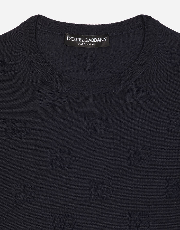 Dolce & Gabbana Rundhalspullover aus Seide DG-Intarsienmotiv allover Blau GXX02TJAST6