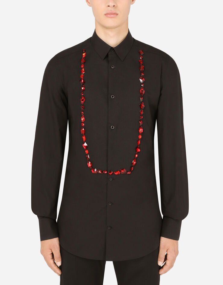 Dolce & Gabbana Cotton Gold-fit tuxedo shirt with rhinestone embellishment Multicolor G5EN4ZGED78