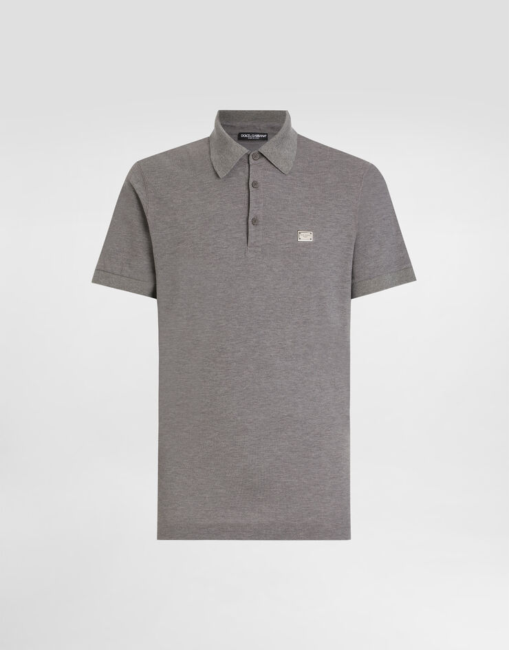 Dolce & Gabbana Polo de algodón con placa con logotipo Gris G8SN1TFU7EN