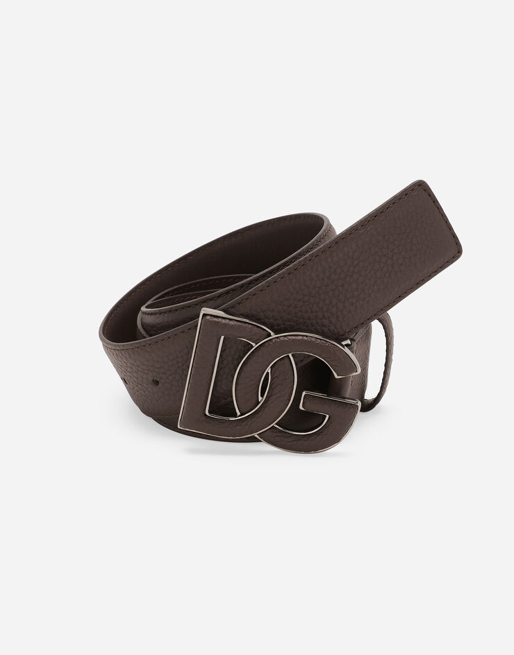 Dolce & Gabbana حزام من جلد عجل بطبعة أيل وطبعة شعار بني BC4675AT489