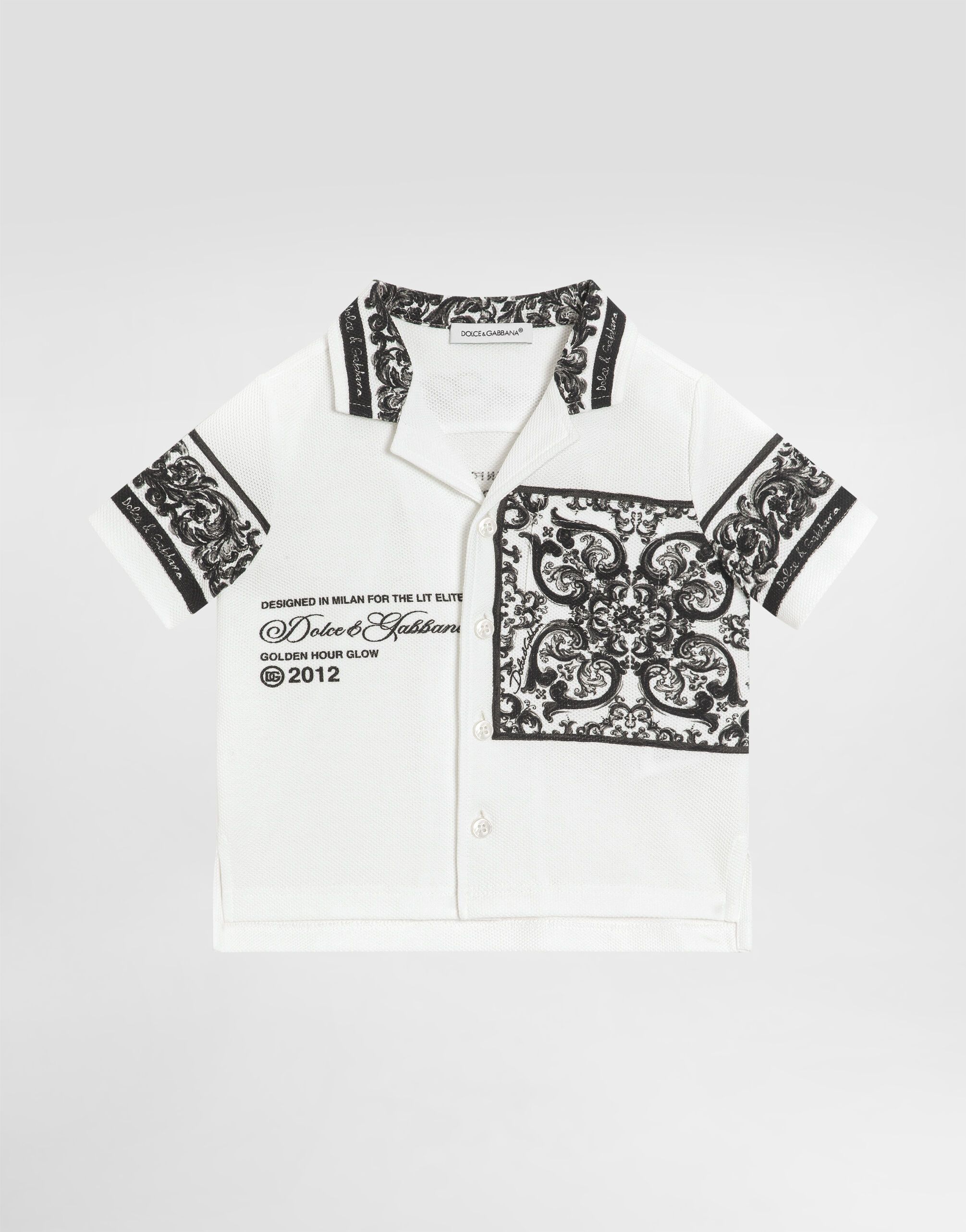 Majolica-print short-sleeved double piqué shirt in Multicolor for