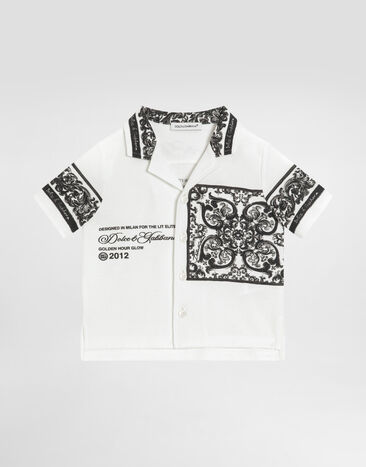 Dolce & Gabbana Camisa de manga corta de piqué doble con estampado de mayólica Multicolor L1JS48II7HN