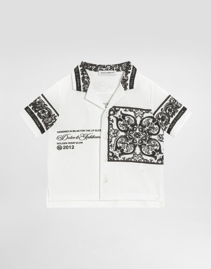 Dolce & Gabbana Camisa de manga corta de piqué doble con estampado de mayólica Multicolor L1JS48II7HN