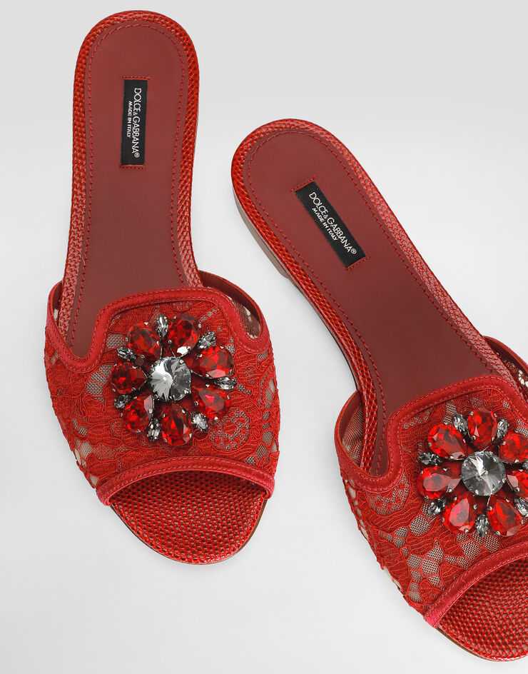 Dolce & Gabbana Slippers in lace with crystals Dark Red CQ0023AG667