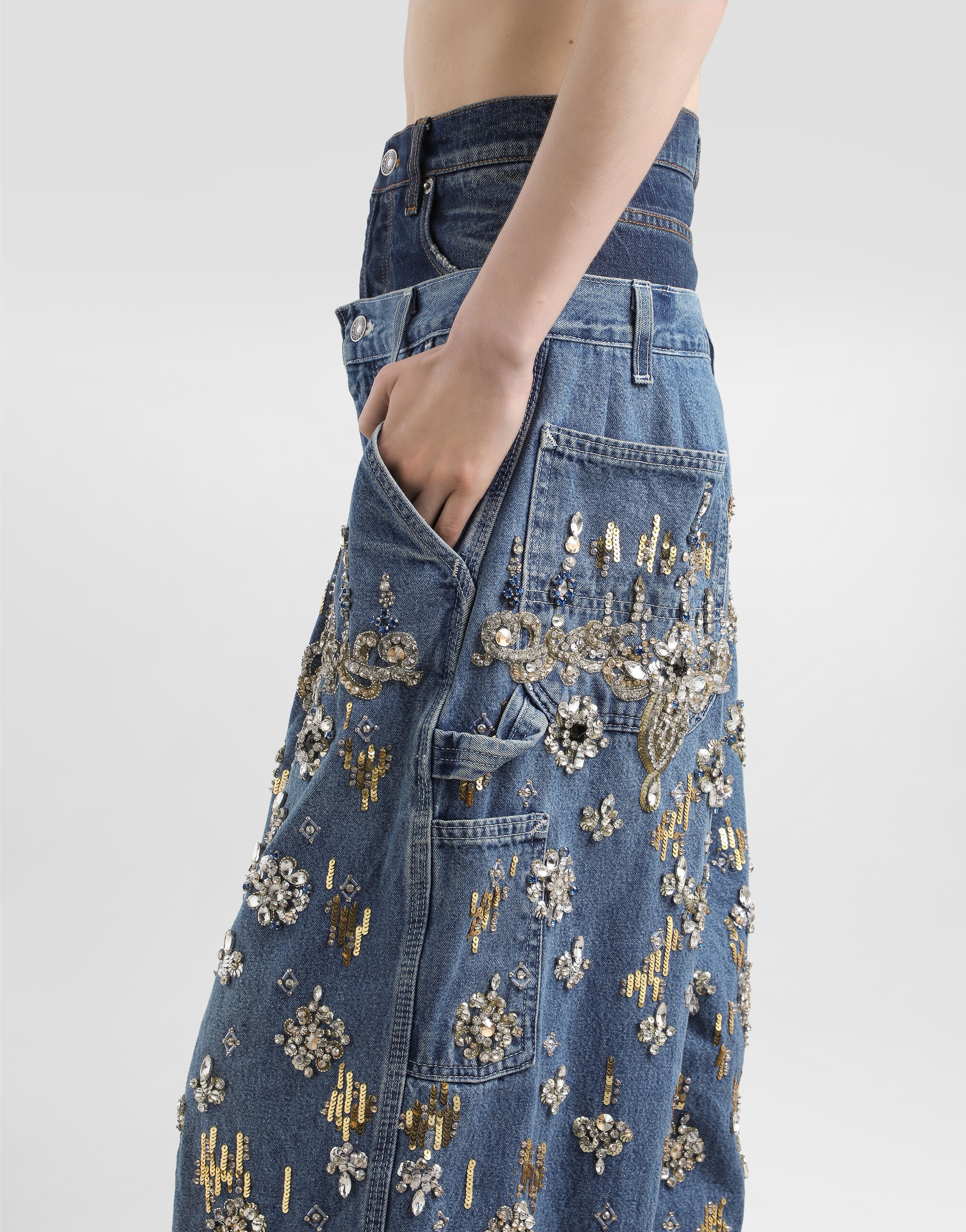5-pocket embroidered denim jeans in Multicolor for Women