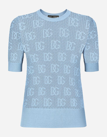 Dolce & Gabbana Pullover aus Viskose Ajourmuster DG-Jacquardlogo Azurblau FXX03TJFMGR