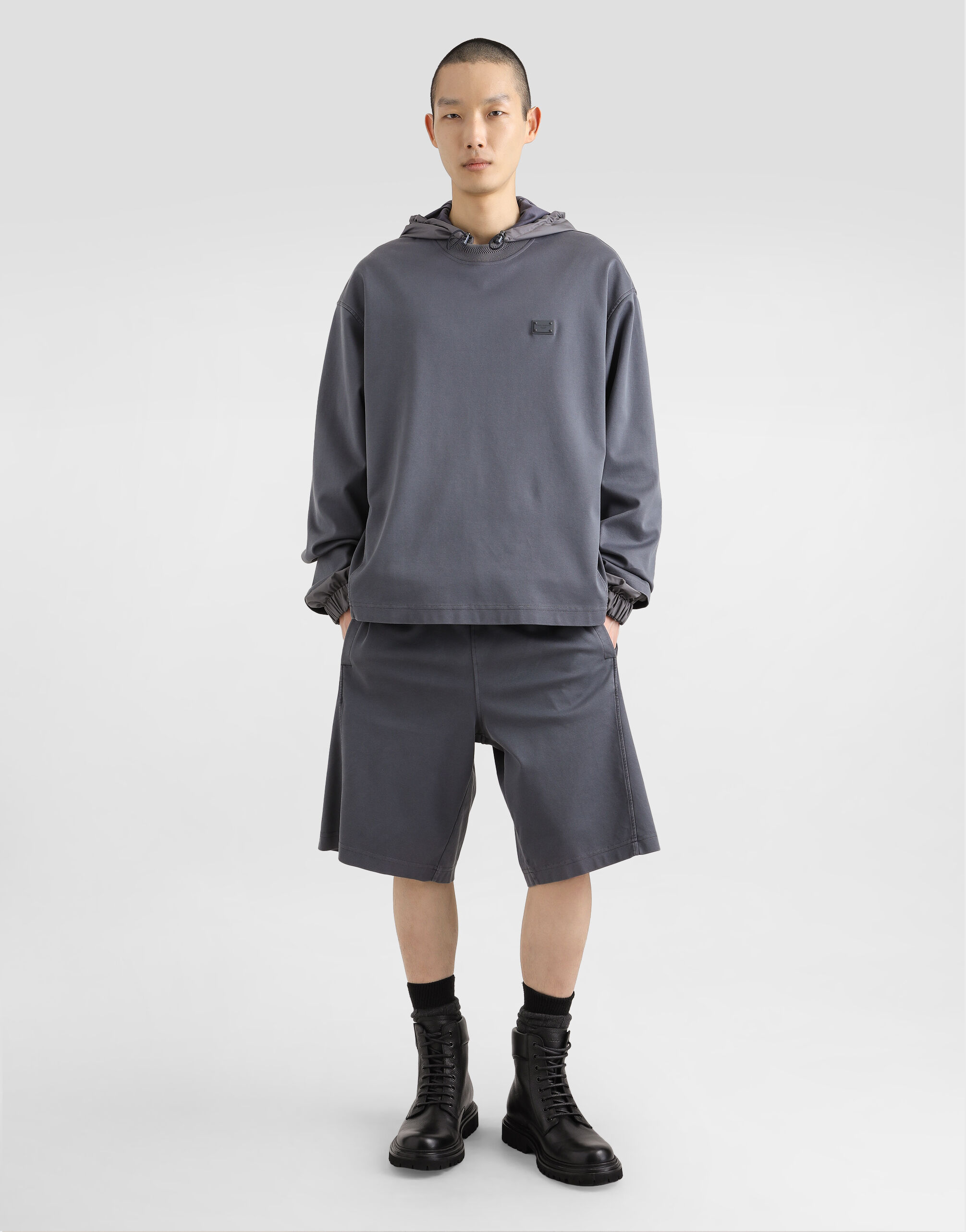 Cotton jogging shorts in Grey for Men | Dolce&Gabbana® Cotton jogging shorts in Grey for Men | Dolce&Gabbana®