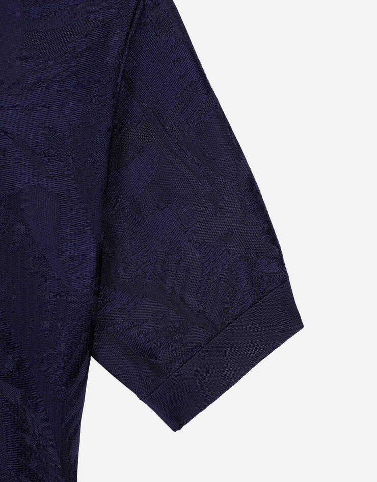 Dolce & Gabbana قميص بولو جاكار حريري فضفاض بأكمام قصيرة أزرق GXZ20TJBSG0