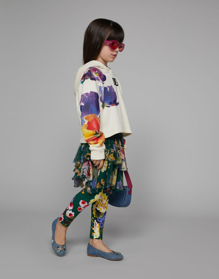 Dolce & Gabbana Sweat-shirt en jersey avec capuche et imprimé fleurs Beige L5JWAKG7M3C