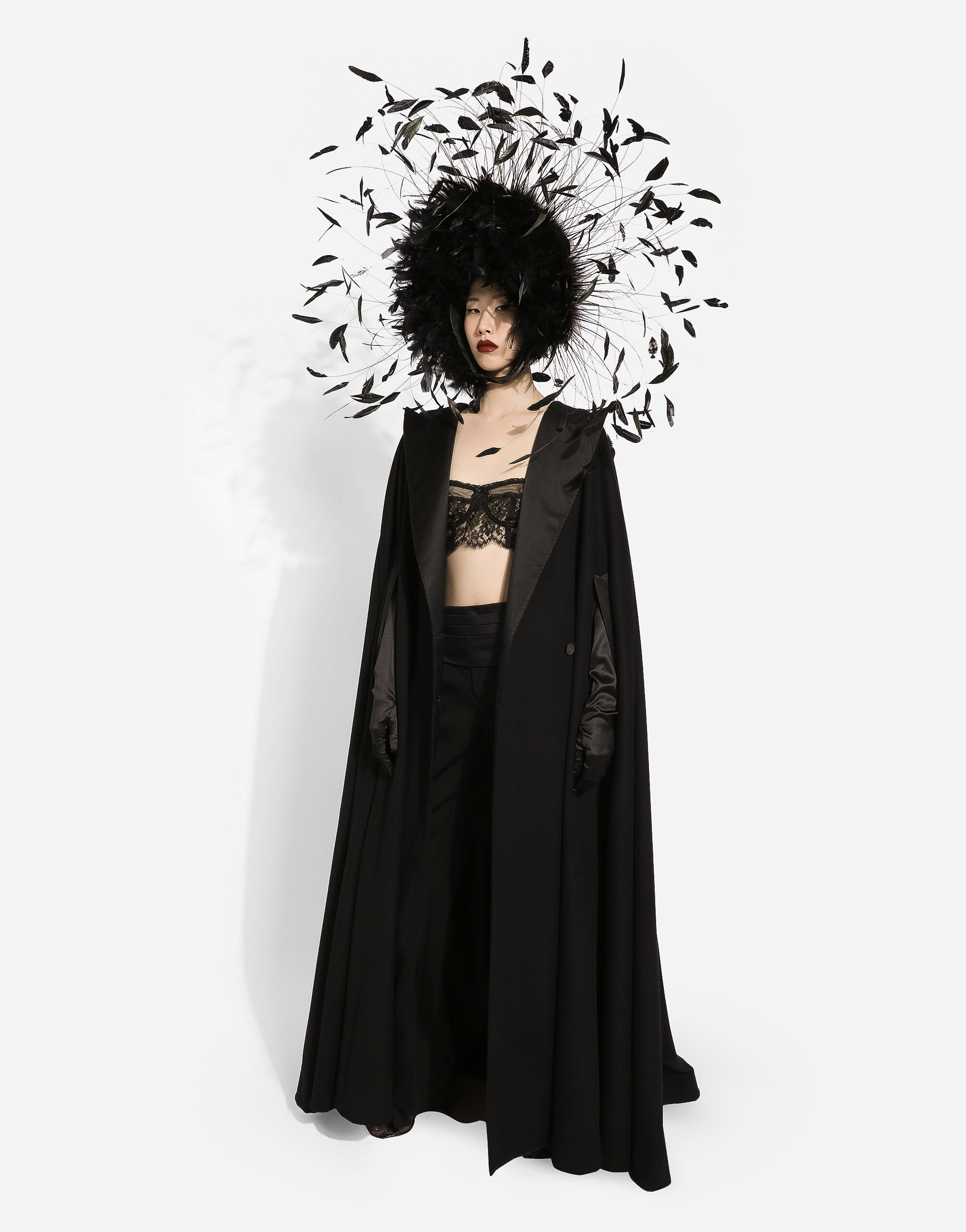 Single-breasted wool and cashmere cape in Black for Women