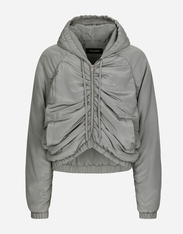 Dolce & Gabbana Hooded silk jacket with gathered detailing Grey G9AVDTGH464