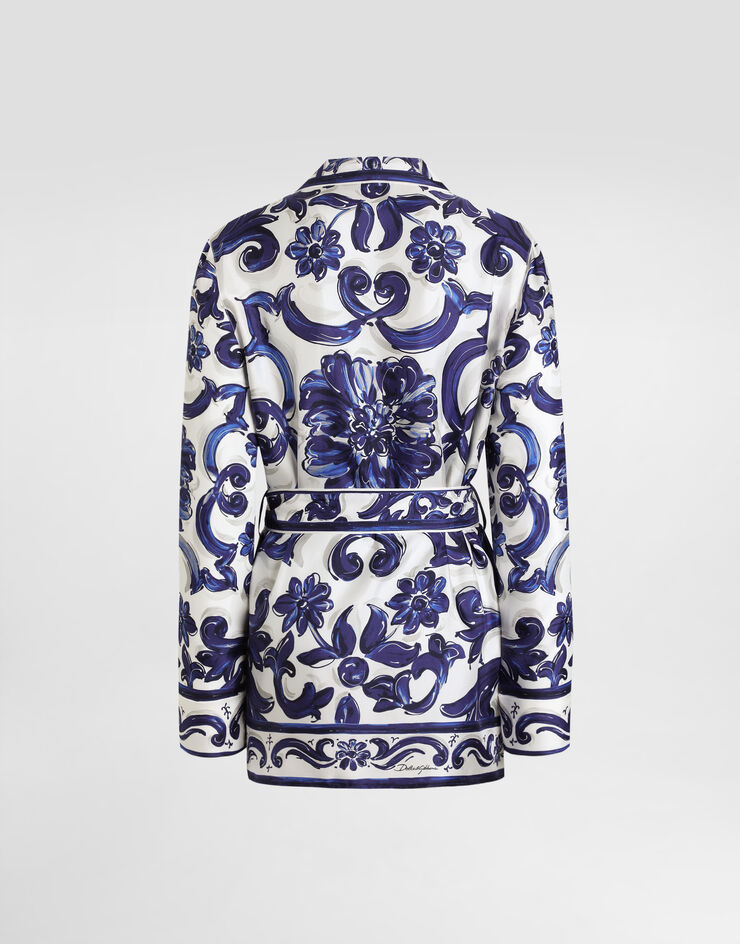Dolce & Gabbana Camisa vanity de seda con estampado de mayólica Imprima I5654WHI1S5