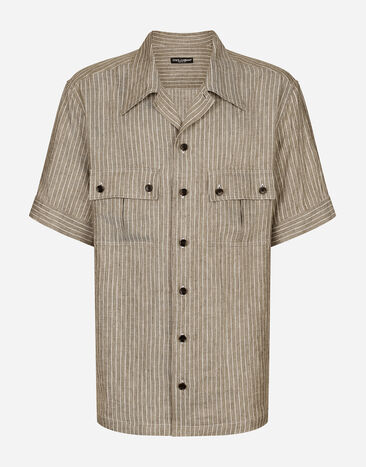 Dolce & Gabbana Striped linen Hawaiian shirt Print G5JM8TFS4HS