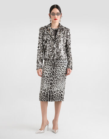 Dolce & Gabbana Charmeuse calf-length pencil skirt with leopard print Print F4B6UTFSADD