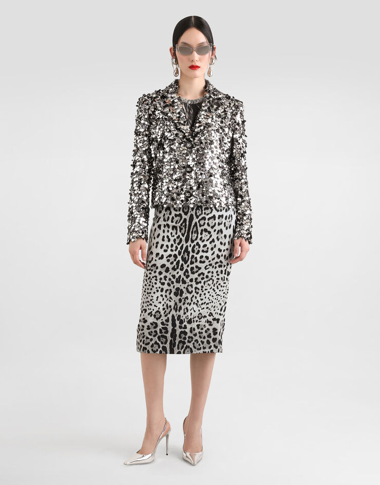 Dolce & Gabbana Charmeuse calf-length pencil skirt with leopard print Print F4B6UTFSADD