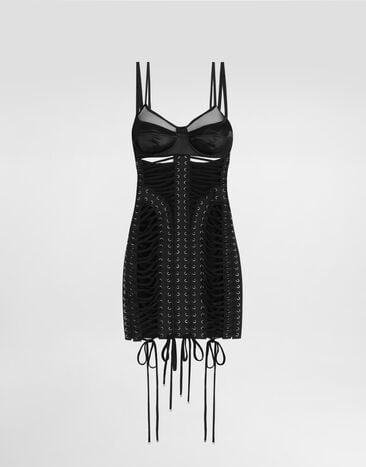 Dolce & Gabbana Short silk and viscose dress Black F60FATGDDIL