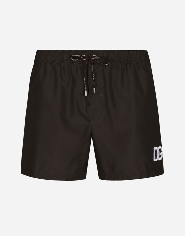 Dolce & Gabbana Short swim trunks with DG logo patch Marrone M4F29TFUSFW