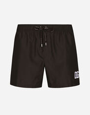Dolce & Gabbana Short swim trunks with DG logo patch Brown M4F29TFUSFW