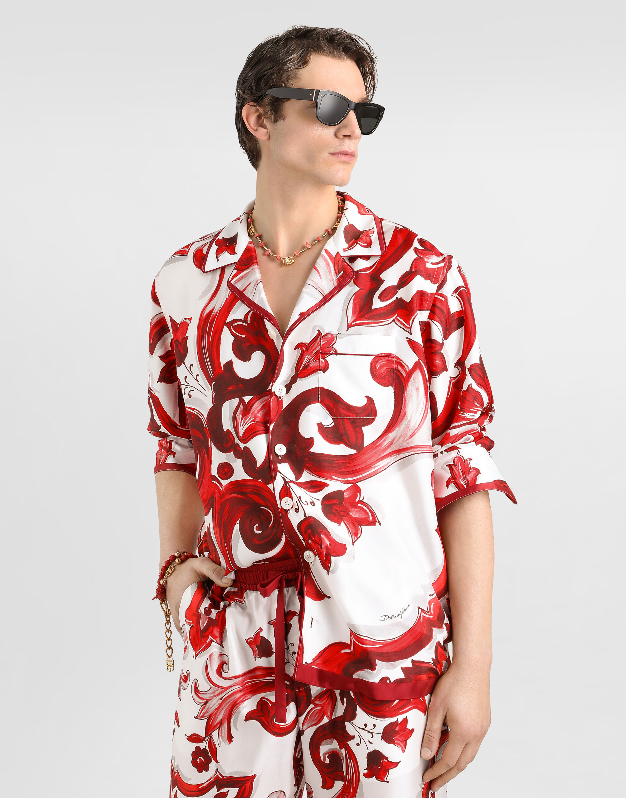 Majolica-print vanity twill shirt in Multicolor for Men
