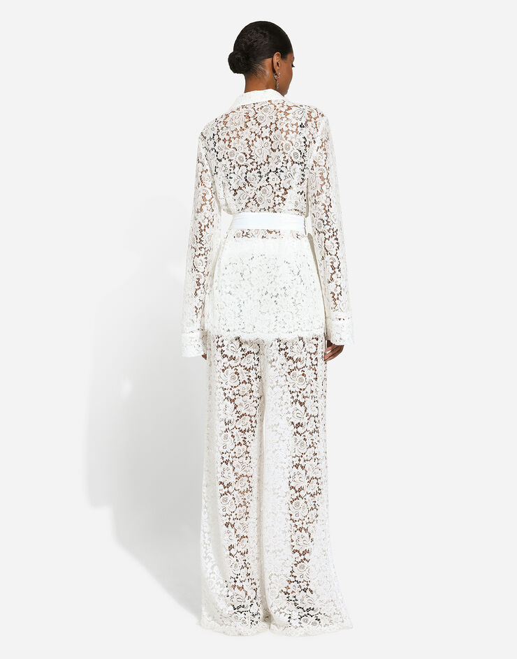 Dolce & Gabbana سروال من دانتيل كوردونيتو جرسي برسمة زهور أبيض FTC1YTFLM55