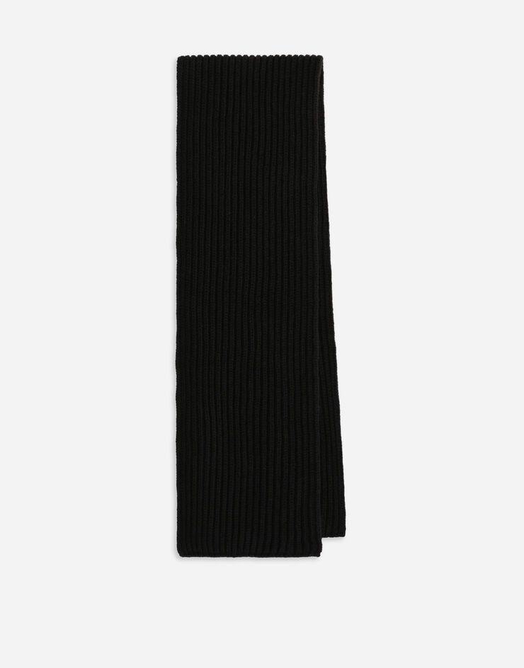 Dolce&Gabbana Fisherman’s rib knit scarf with logo embroidery Black LBKAD1JCVK6