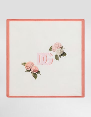 Dolce & Gabbana Smooth jersey blanket with hydrangea print Multicolor LNJAE7II7JU