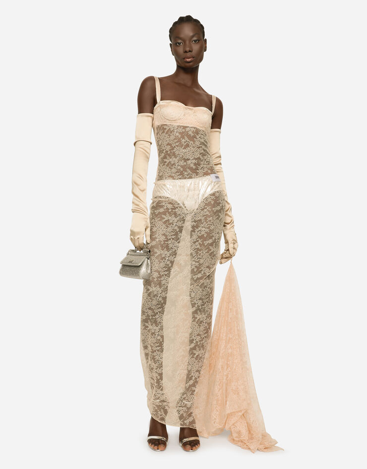 Dolce & Gabbana KIM DOLCE&GABBANA Vestido largo de encaje floral con sujetador lencero Beige F6BEQTFLMXZ