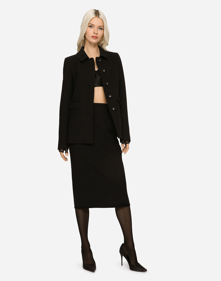 Dolce & Gabbana Woolen calf-length skirt Black F4CJGTFUBFX