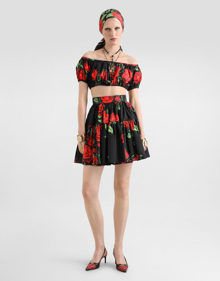 Dolce & Gabbana Top in popeline stampa rose Multicolore F755RTHS5VL