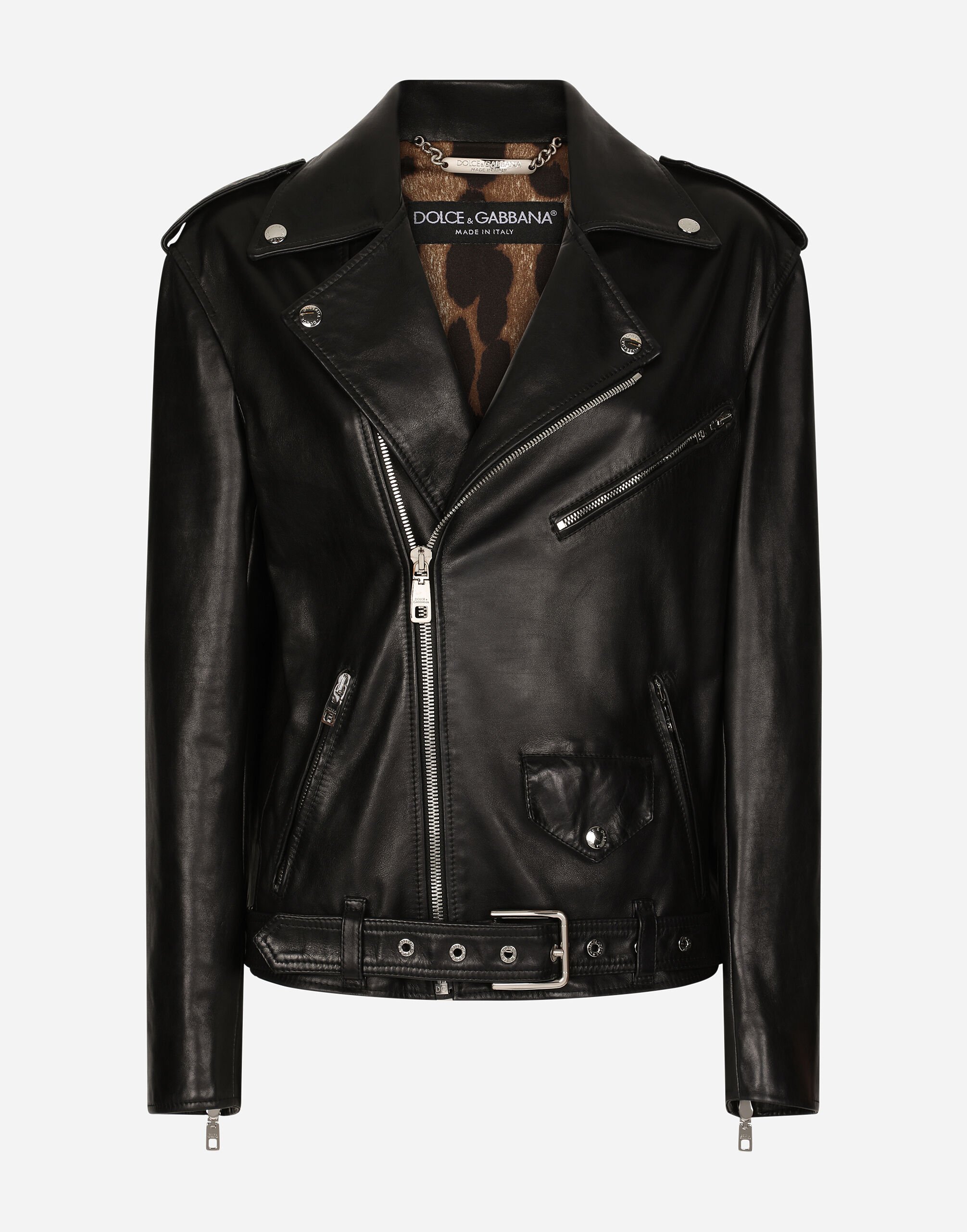 Leather biker jacket in Black for Women Dolce Gabbana