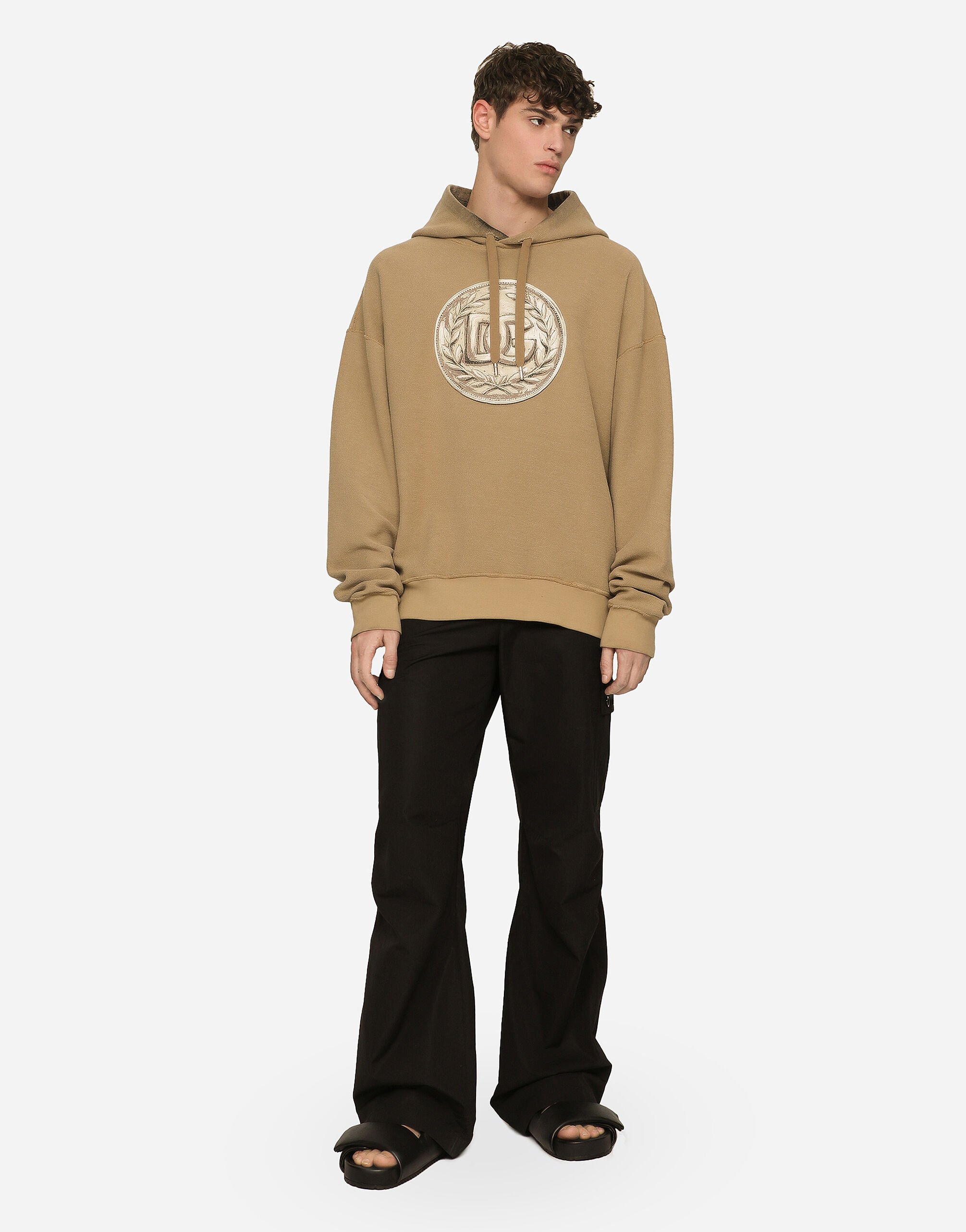 Cotton cargo pants with brand plate in Black for Men Dolce Gabbana
