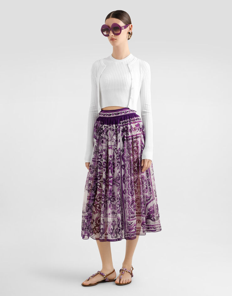 Dolce & Gabbana Majolica-print chiffon skirt Multicolor F4C5OTHI1Y9